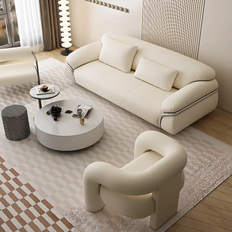 White Tech Cloth Fixed Back Four Legs Lounge Chair Image - 1