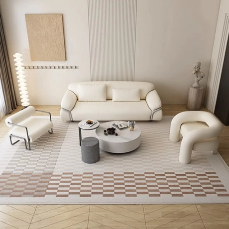 White Tech Cloth Fixed Back Four Legs Lounge Chair Image - 2