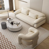 White Tech Cloth Fixed Back Four Legs Lounge Chair Image - 3