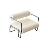 White Tech Cloth Fixed Back Four Legs Lounge Chair Image - 5
