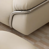 White Tech Cloth Fixed Back Four Legs Lounge Chair Image - 7