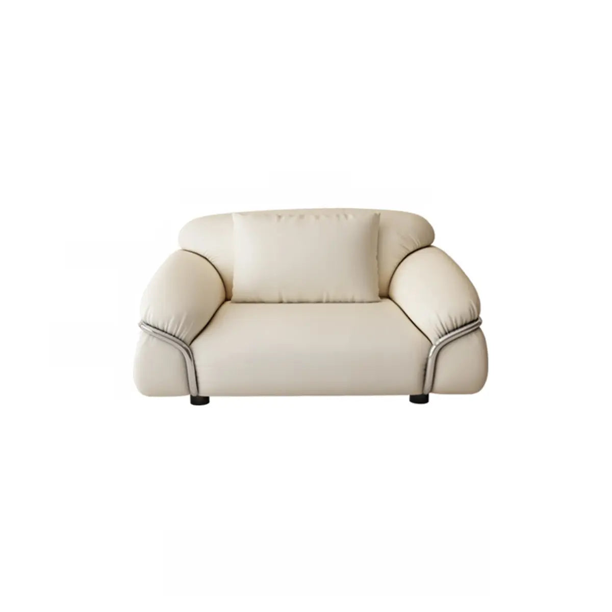 White Tech Cloth Fixed Back Four Legs Lounge Chair Image - 9