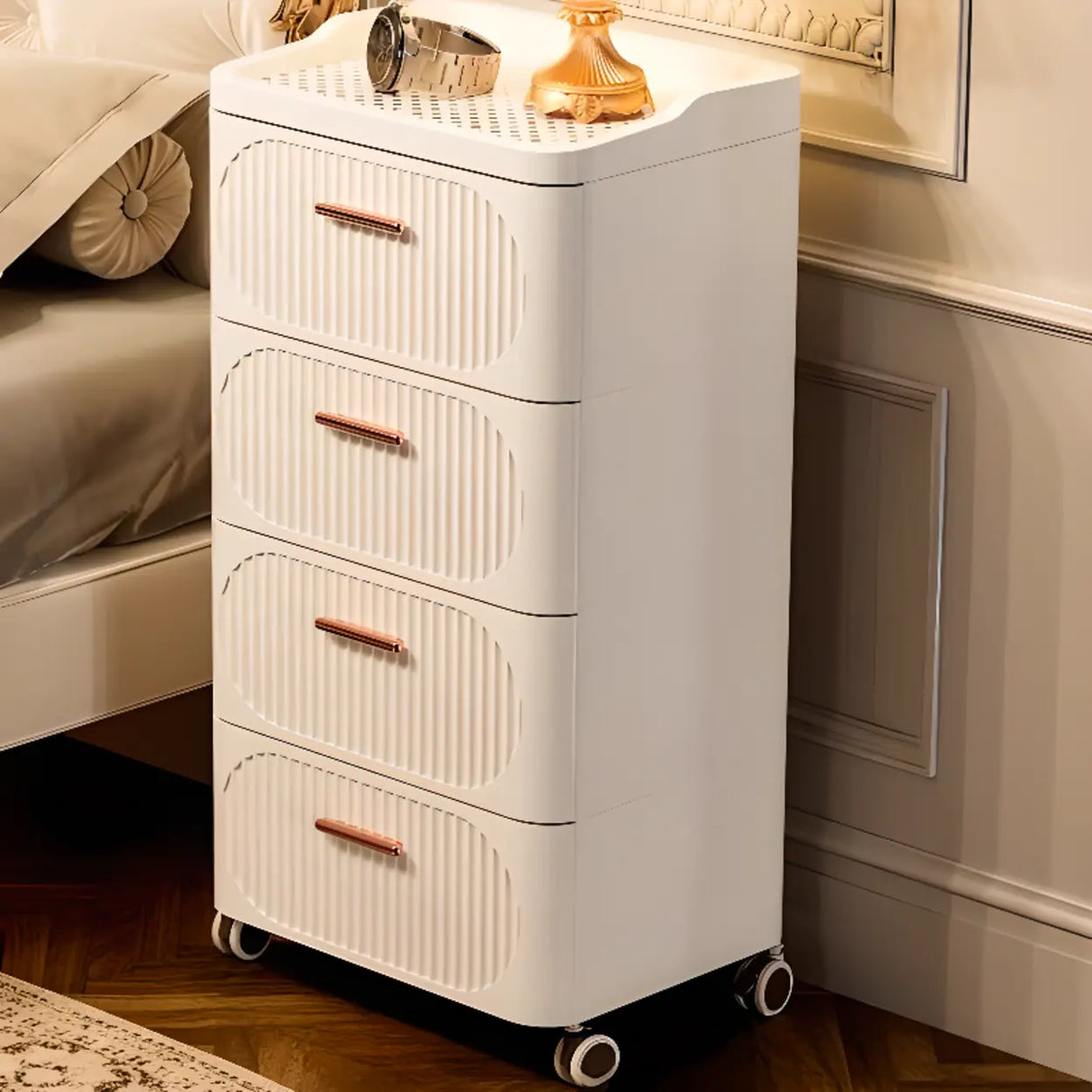 White Tip Resistant Drawers Storage Narrow Nightstand Image - 13