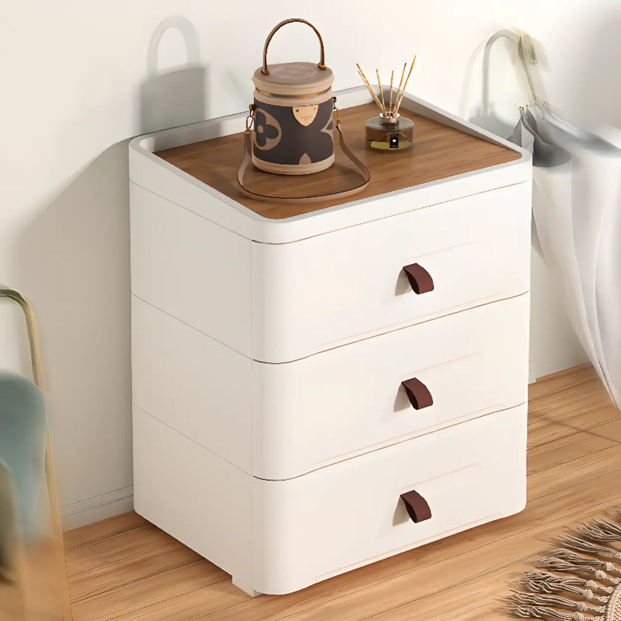 White Tip Resistant Kids Nightstand with Drawers Image - 11