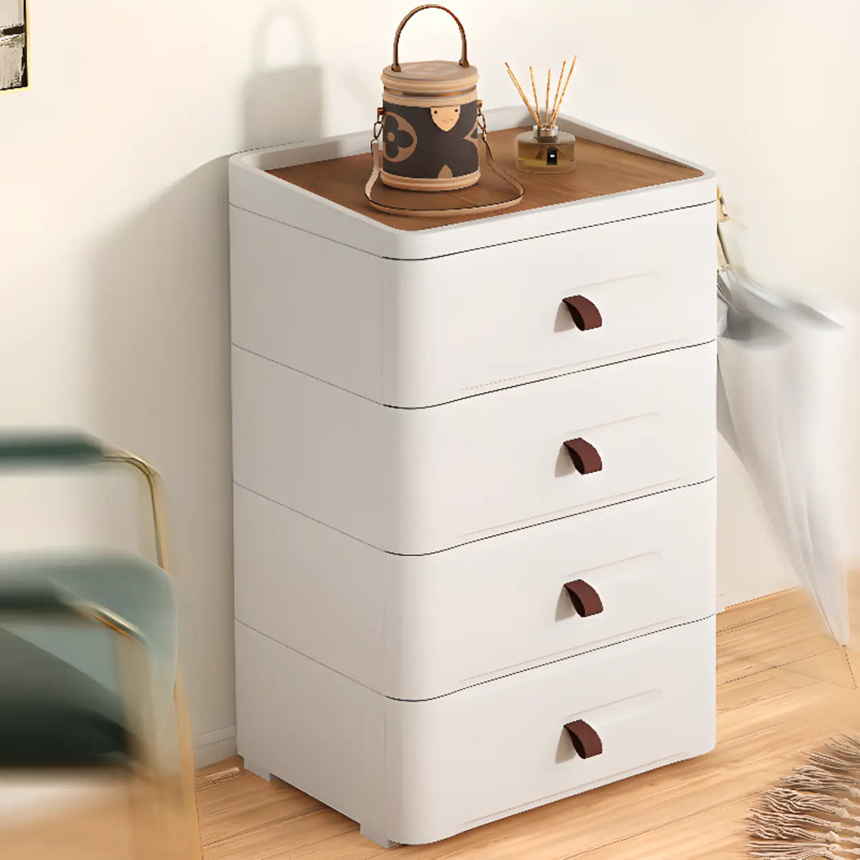 White Tip Resistant Kids Nightstand with Drawers Image - 13
