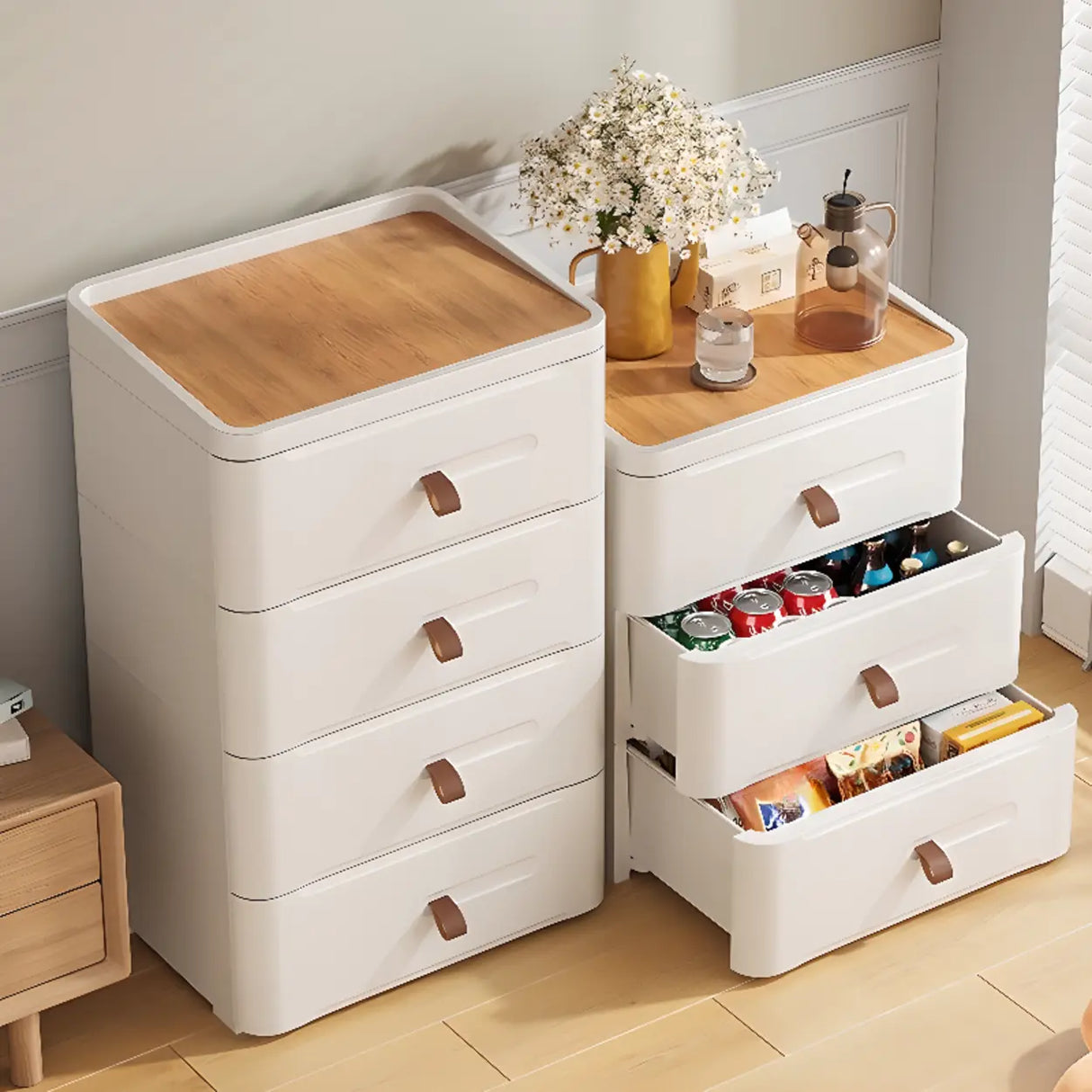 White Tip Resistant Kids Nightstand with Drawers Image - 1