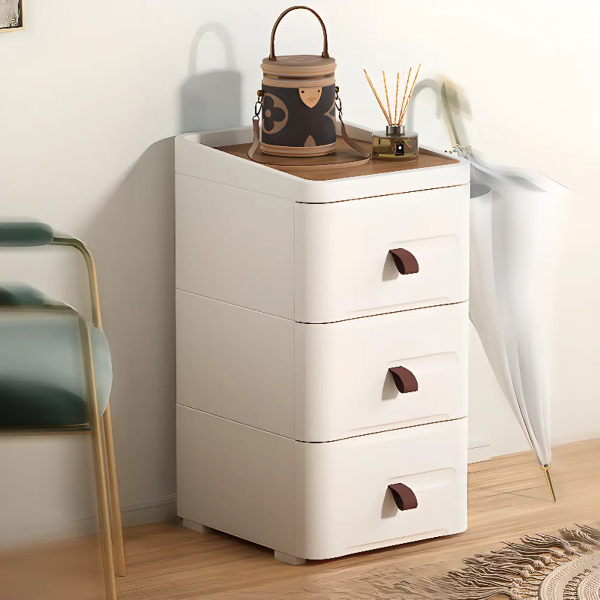 White Tip Resistant Kids Nightstand with Drawers Image - 3