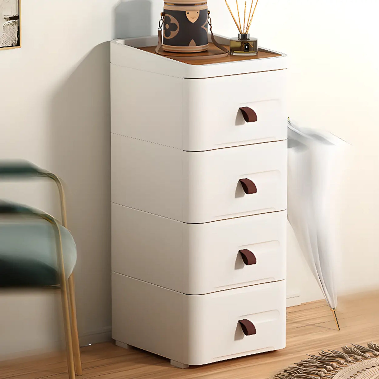White Tip Resistant Kids Nightstand with Drawers Image - 5