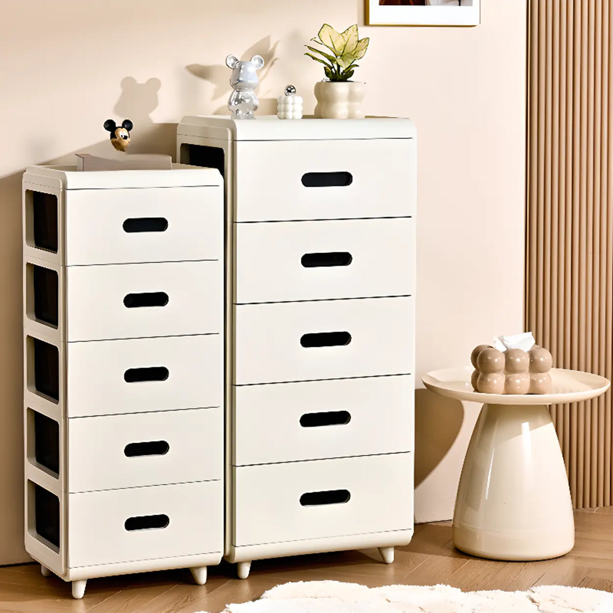 White Tip Resistant Kids Nightstand with Leg and Drawer Image - 10