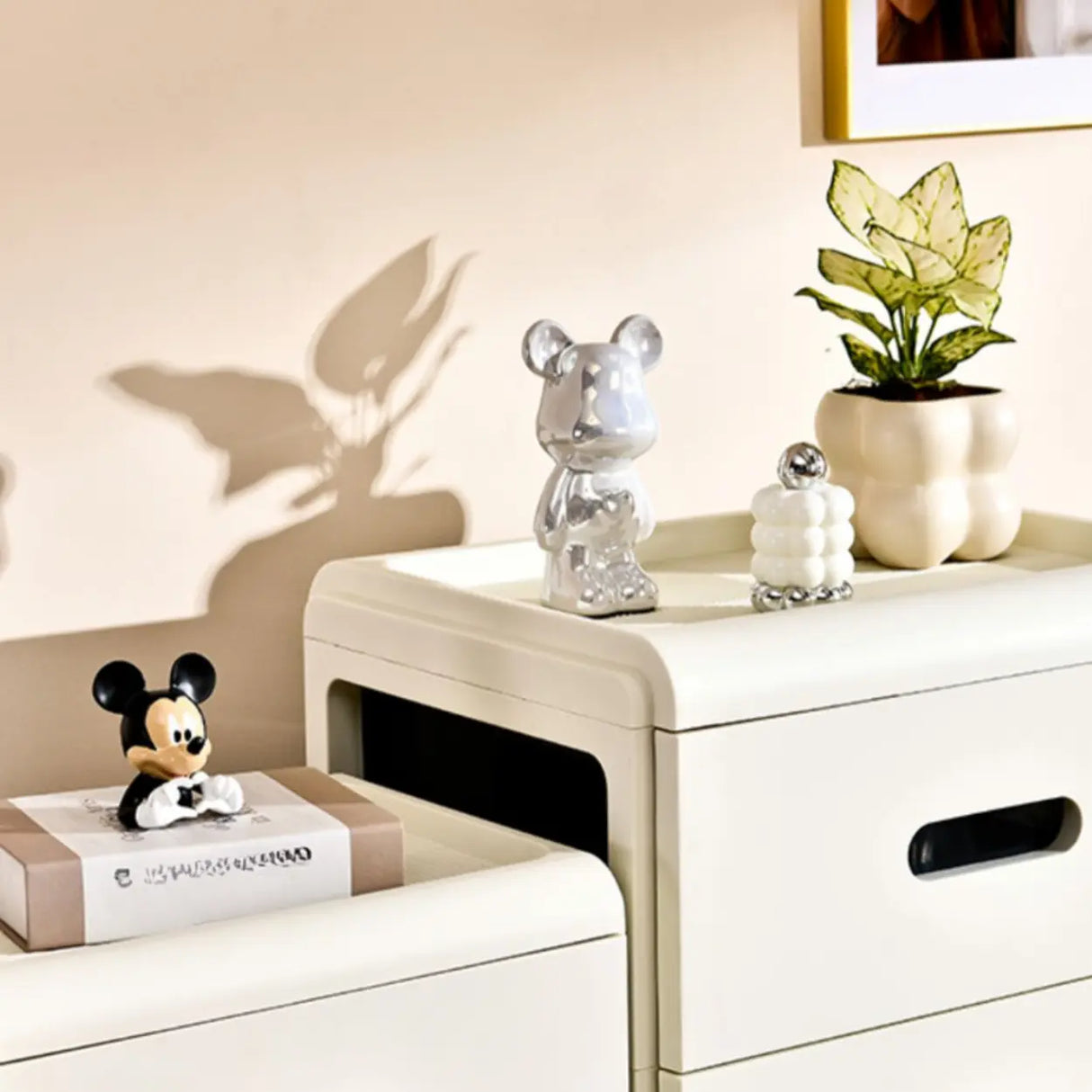 White Tip Resistant Kids Nightstand with Leg and Drawer Image - 12