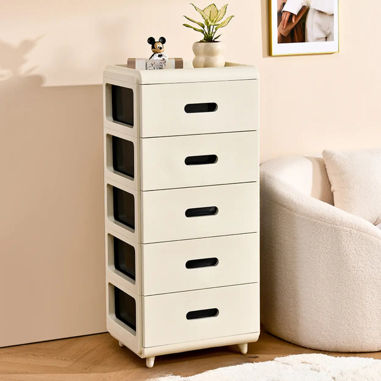 White Tip Resistant Kids Nightstand with Leg and Drawer Image - 13