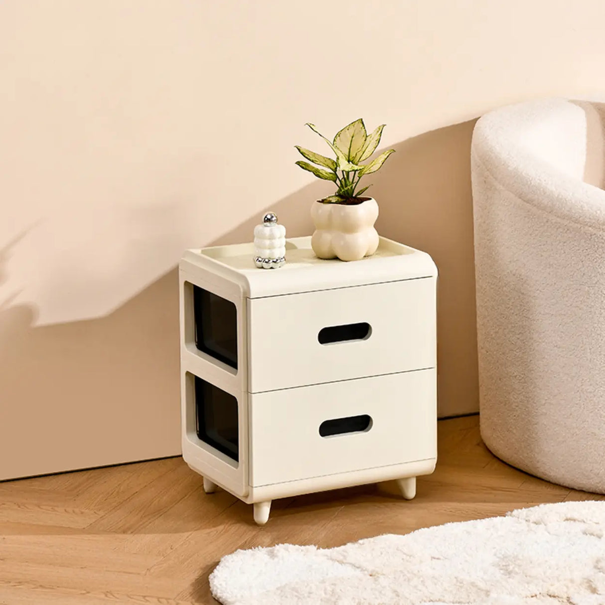 White Tip Resistant Kids Nightstand with Leg and Drawer Image - 2