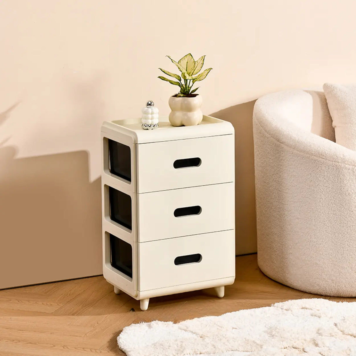 White Tip Resistant Kids Nightstand with Leg and Drawer Image - 3