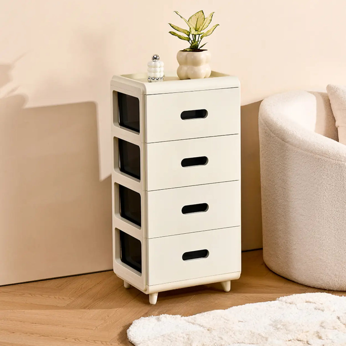 White Tip Resistant Kids Nightstand with Leg and Drawer Image - 5