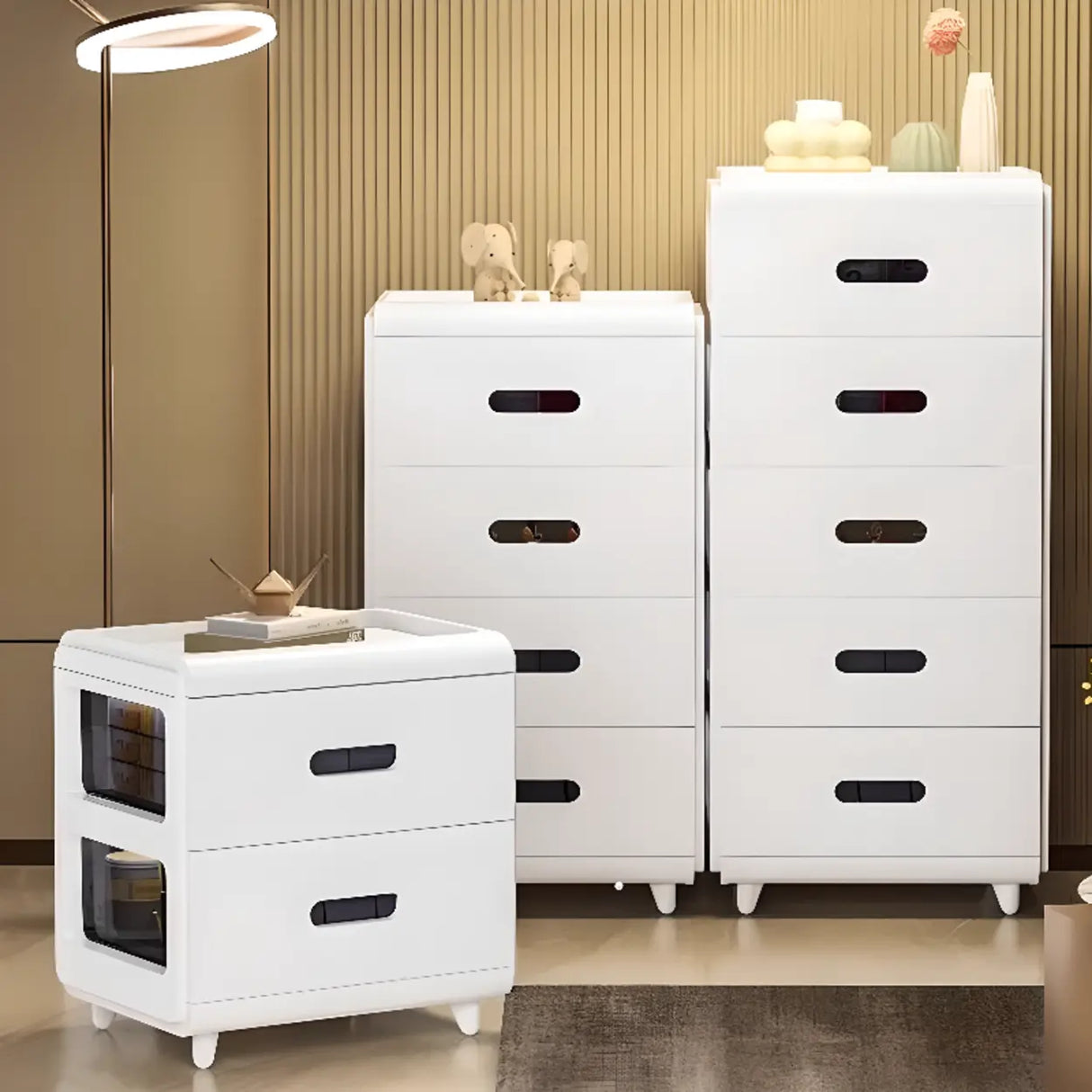 White Tip Resistant Kids Nightstand with Leg and Drawer Image - 6