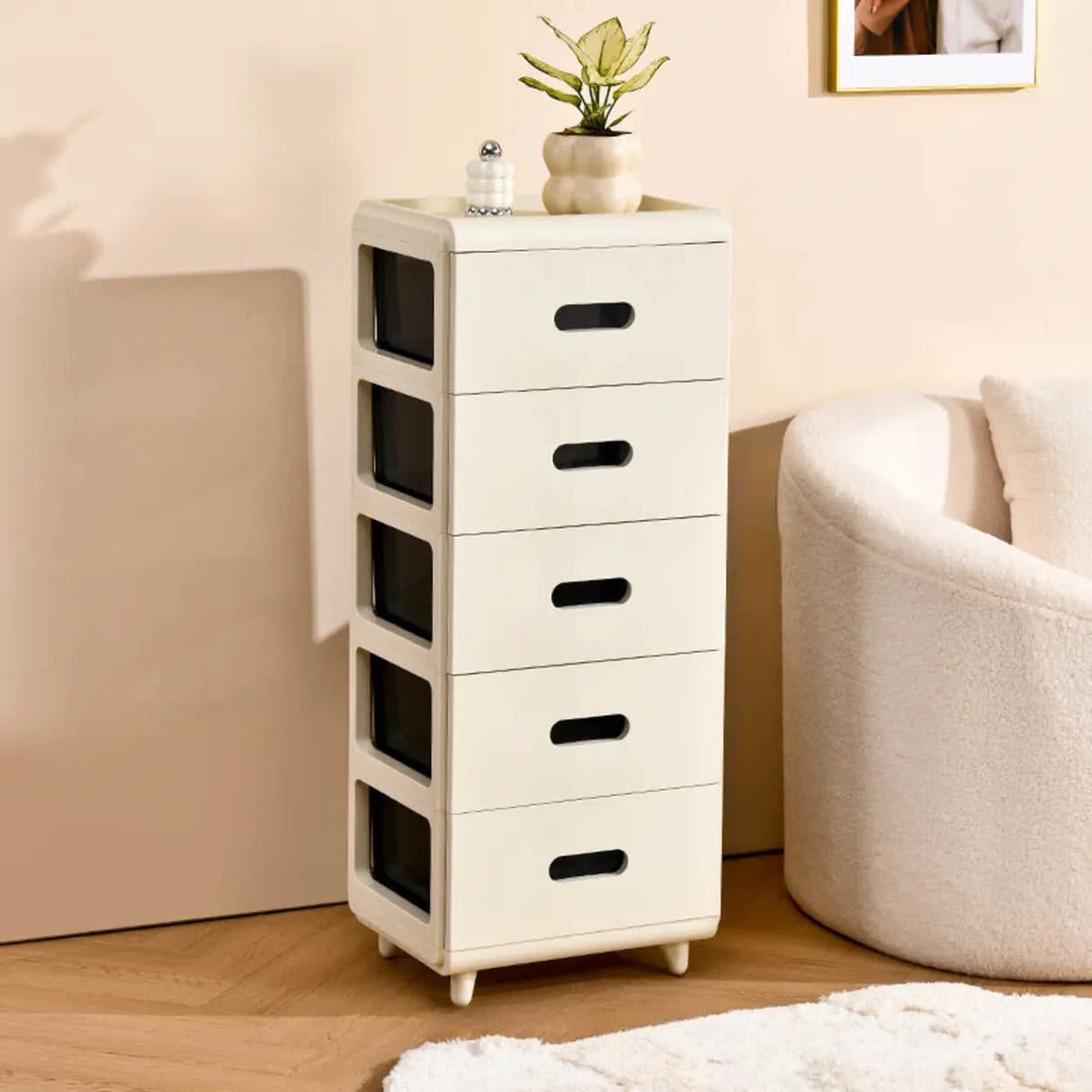 White Tip Resistant Kids Nightstand with Leg and Drawer Image - 7