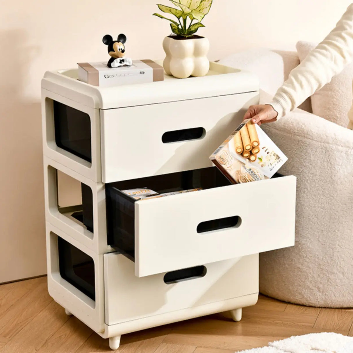 White Tip Resistant Kids Nightstand with Leg and Drawer Image - 8