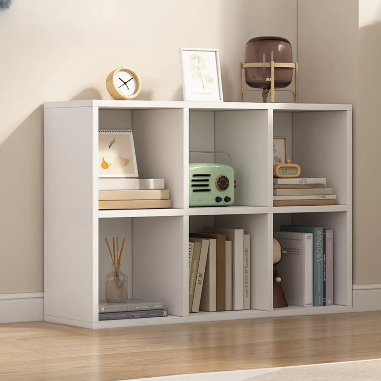 White Trendy Wooden Closed Back Short Storage Bookcase Image - 12
