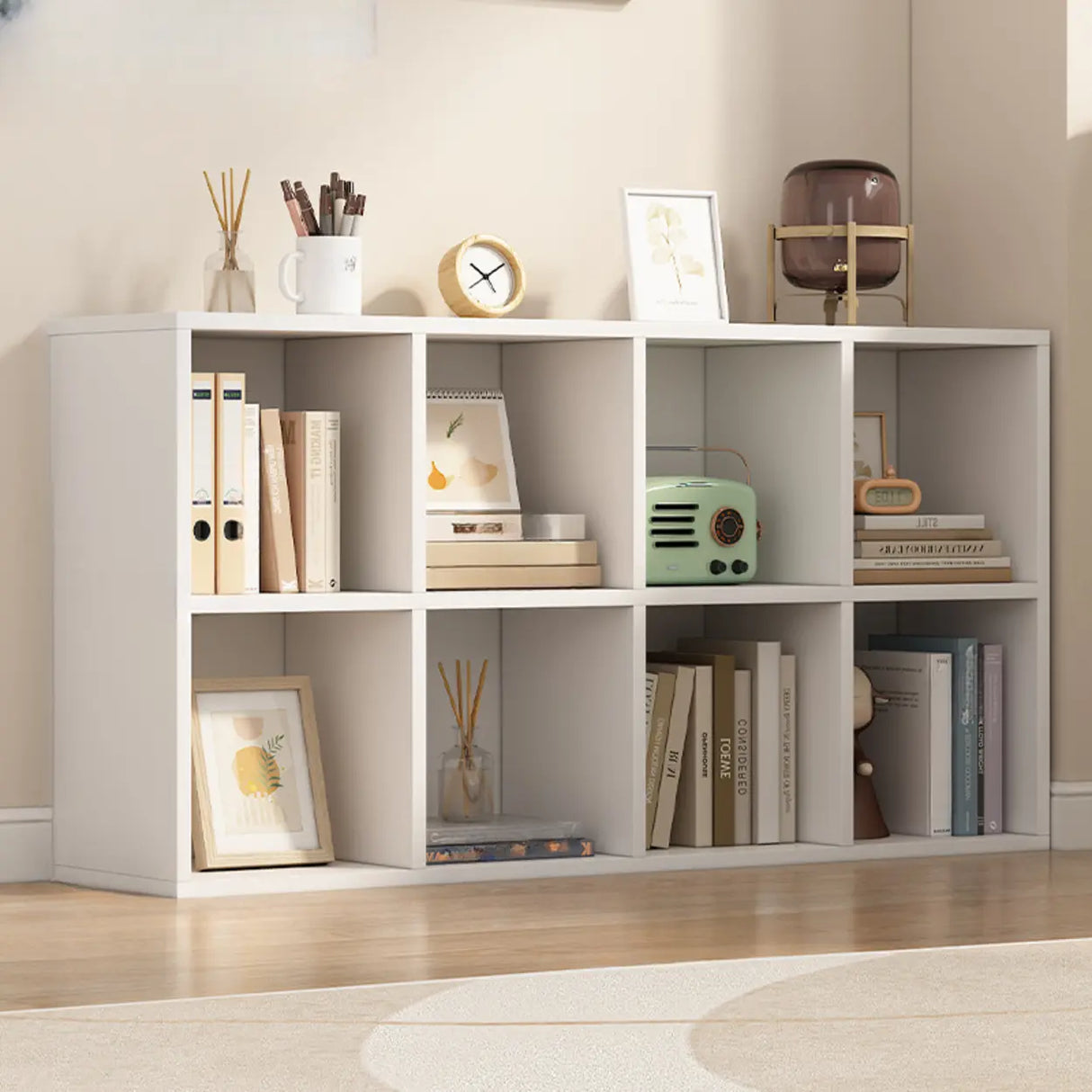 White Trendy Wooden Closed Back Short Storage Bookcase Image - 14