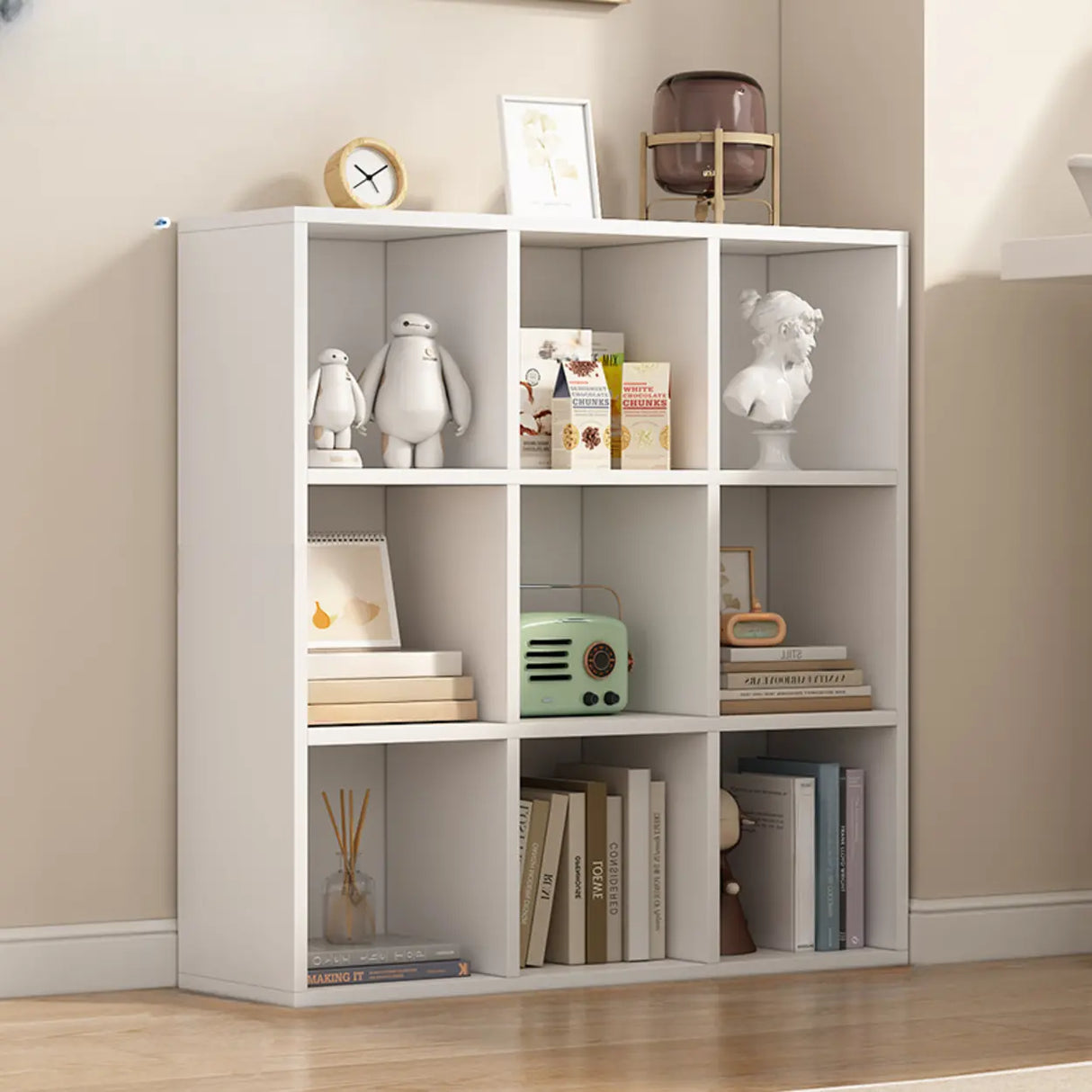 White Trendy Wooden Closed Back Short Storage Bookcase Image - 17