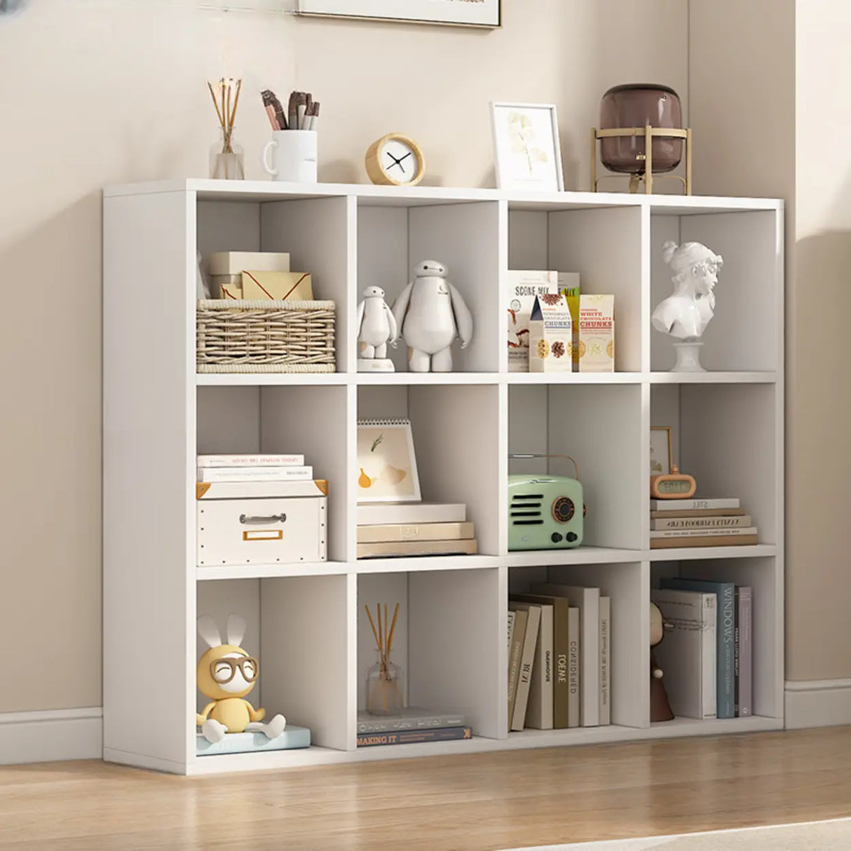 White Trendy Wooden Closed Back Short Storage Bookcase Image - 20