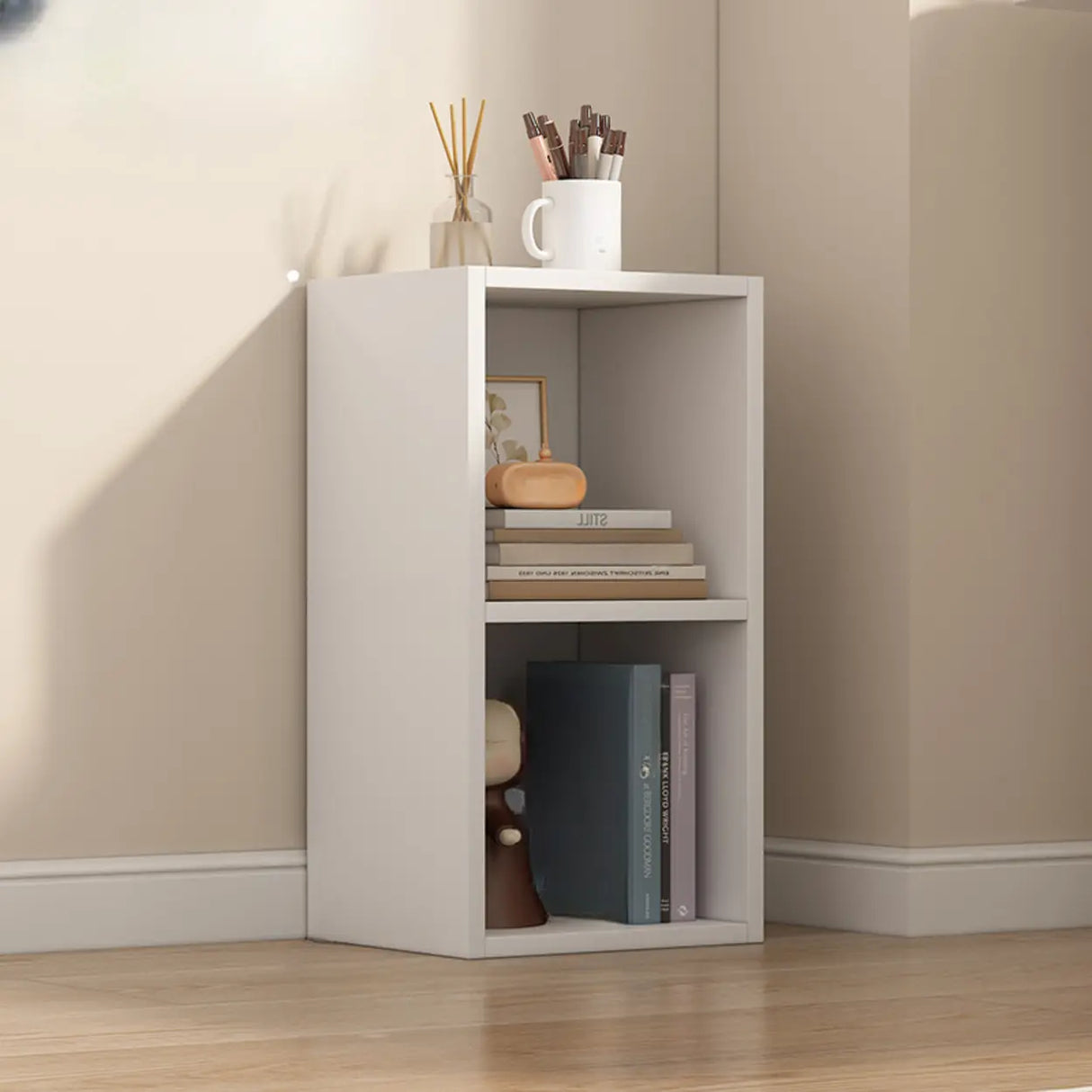 White Trendy Wooden Closed Back Short Storage Bookcase Image - 22