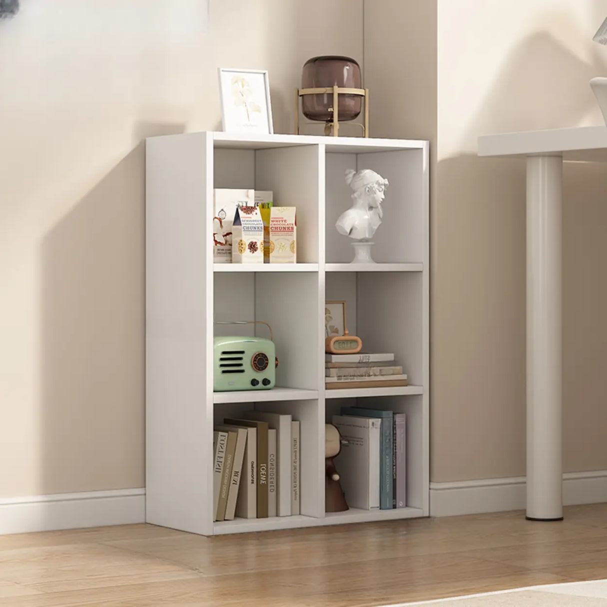 White Trendy Wooden Closed Back Short Storage Bookcase Image - 24