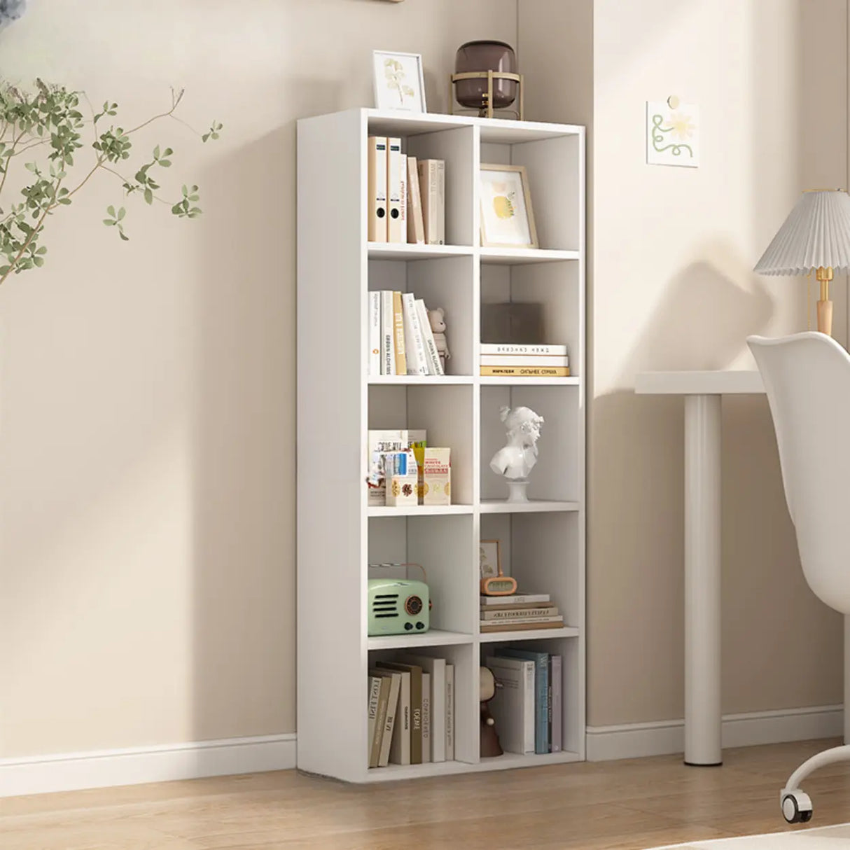 White Trendy Wooden Closed Back Short Storage Bookcase Image - 26