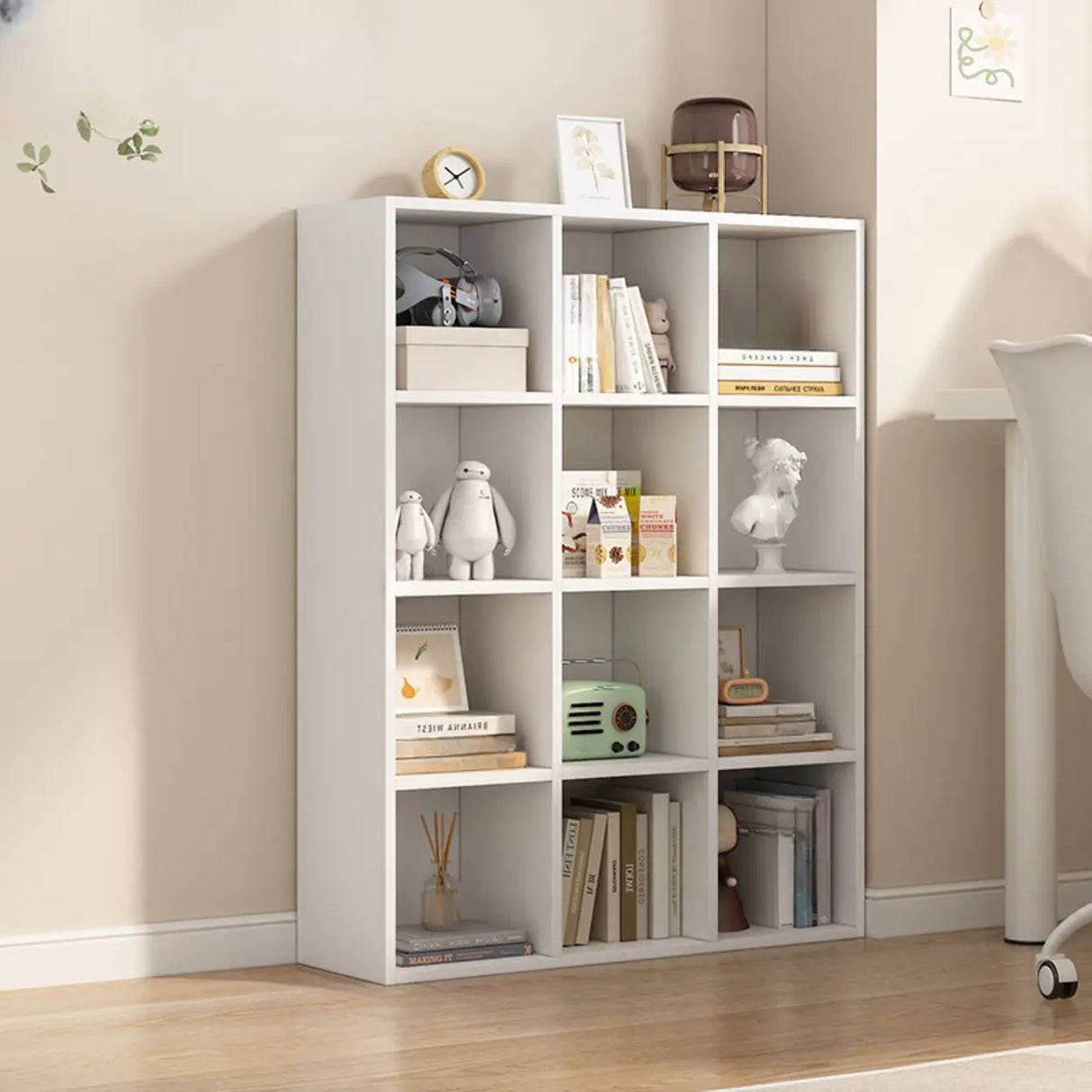 White Trendy Wooden Closed Back Short Storage Bookcase Image - 27