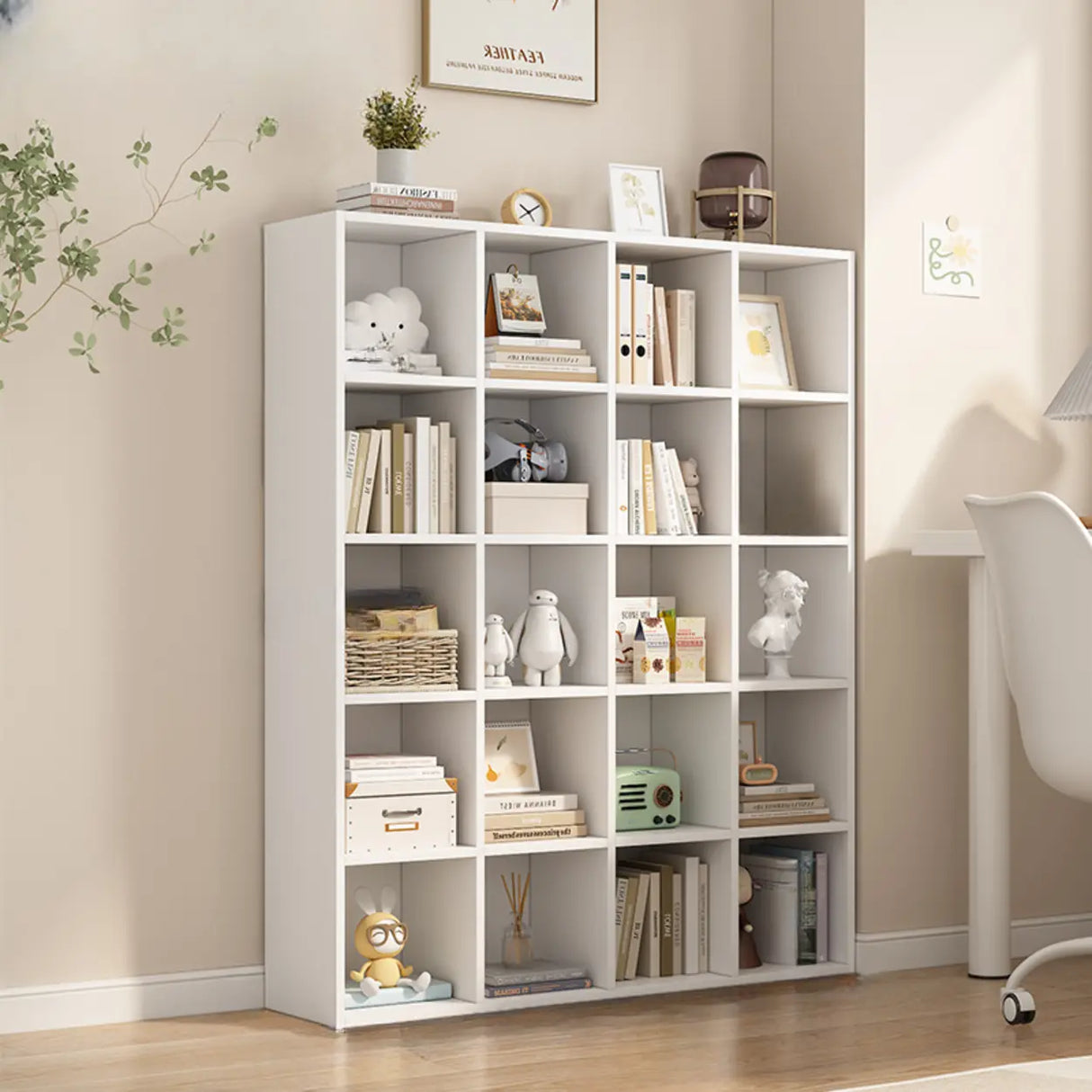 White Trendy Wooden Closed Back Short Storage Bookcase Image - 28
