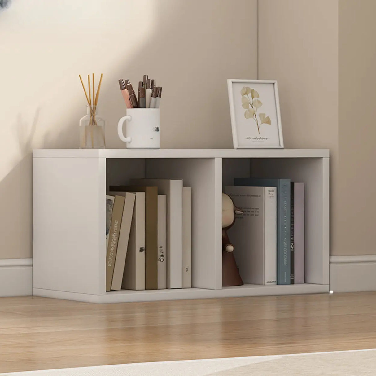 White Trendy Wooden Closed Back Short Storage Bookcase Image - 29