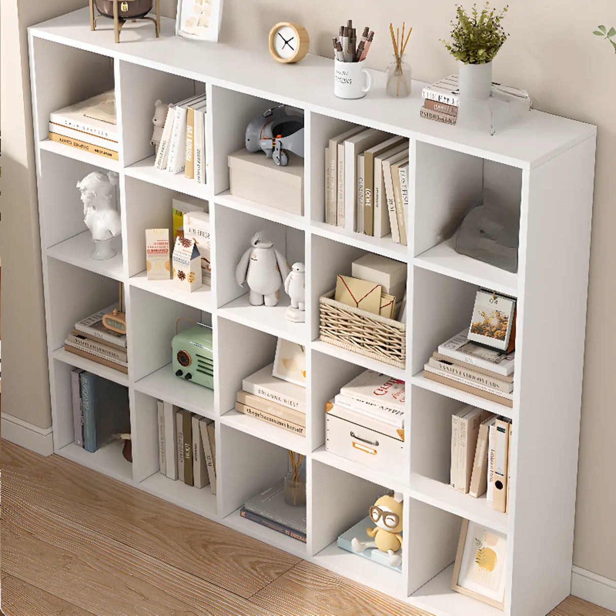 White Trendy Wooden Closed Back Short Storage Bookcase Image - 3