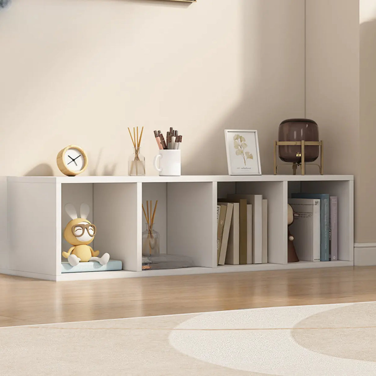 White Trendy Wooden Closed Back Short Storage Bookcase Image - 31
