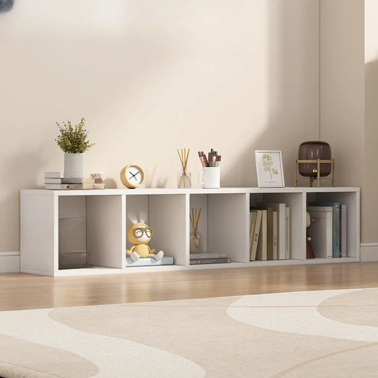 White Trendy Wooden Closed Back Short Storage Bookcase Image - 32
