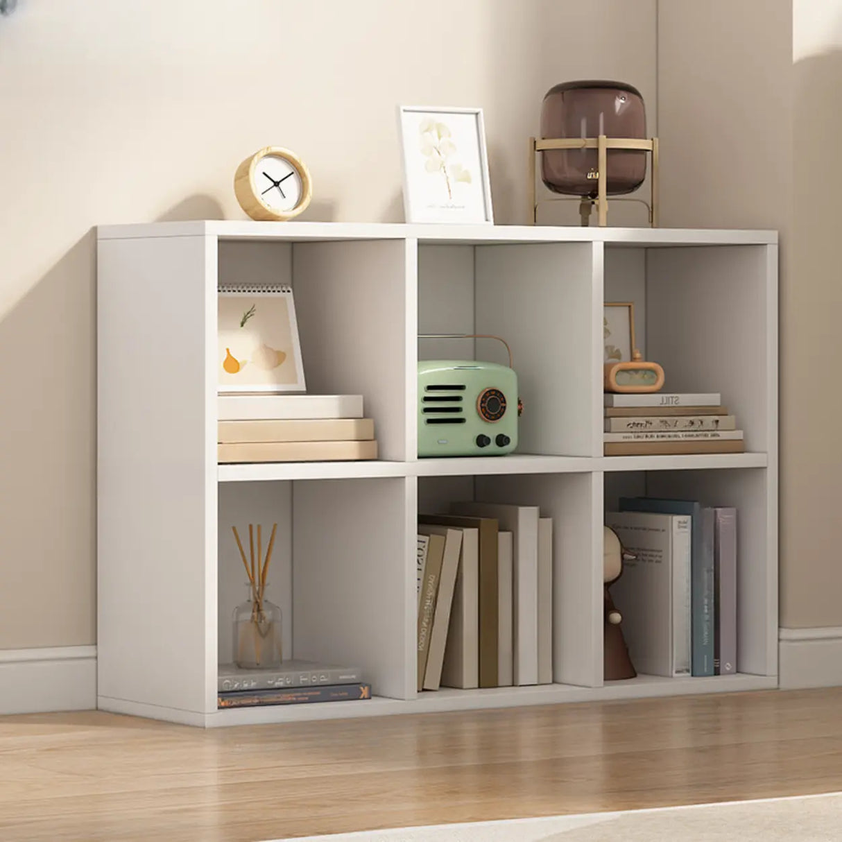 White Trendy Wooden Closed Back Short Storage Bookcase Image - 34