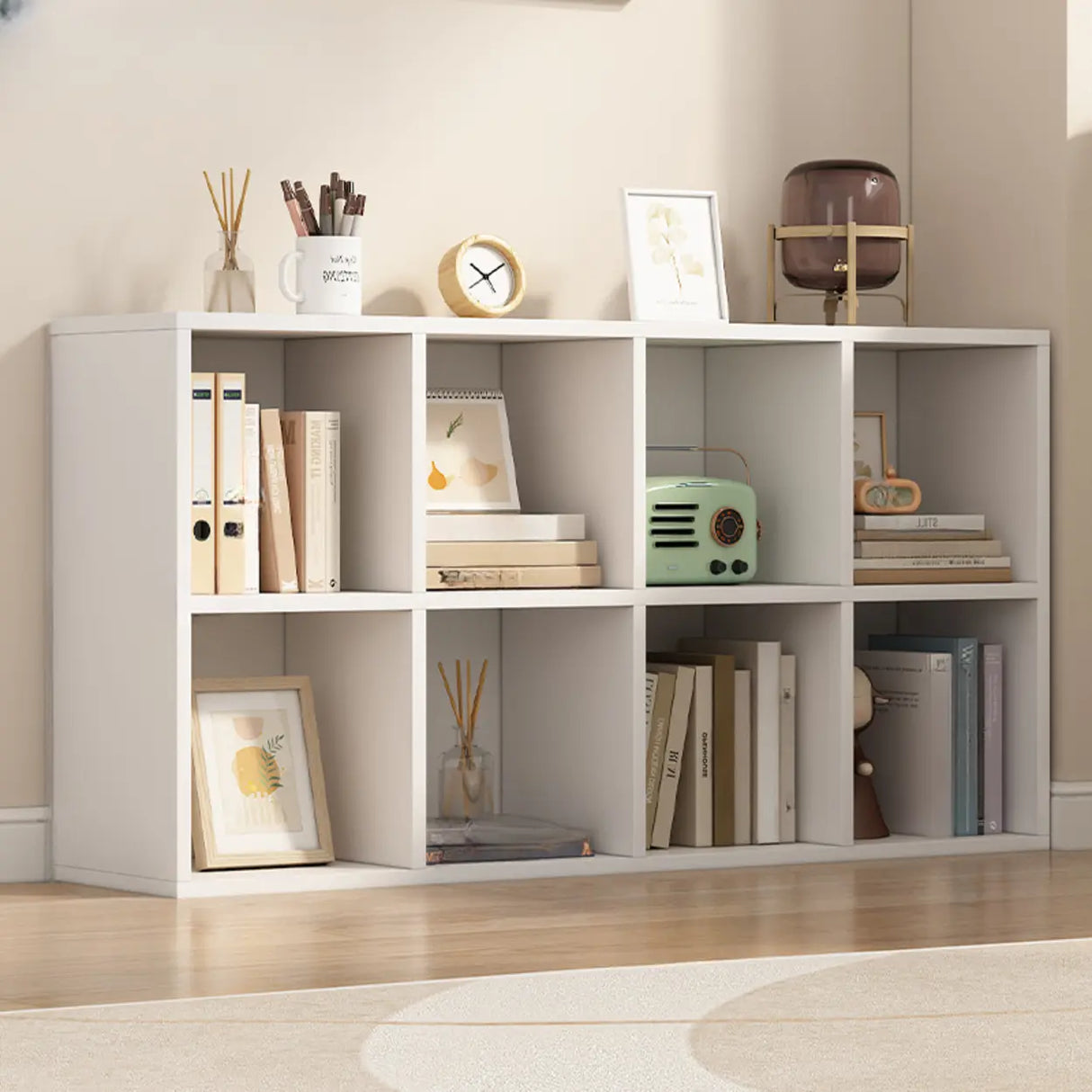 White Trendy Wooden Closed Back Short Storage Bookcase Image - 35