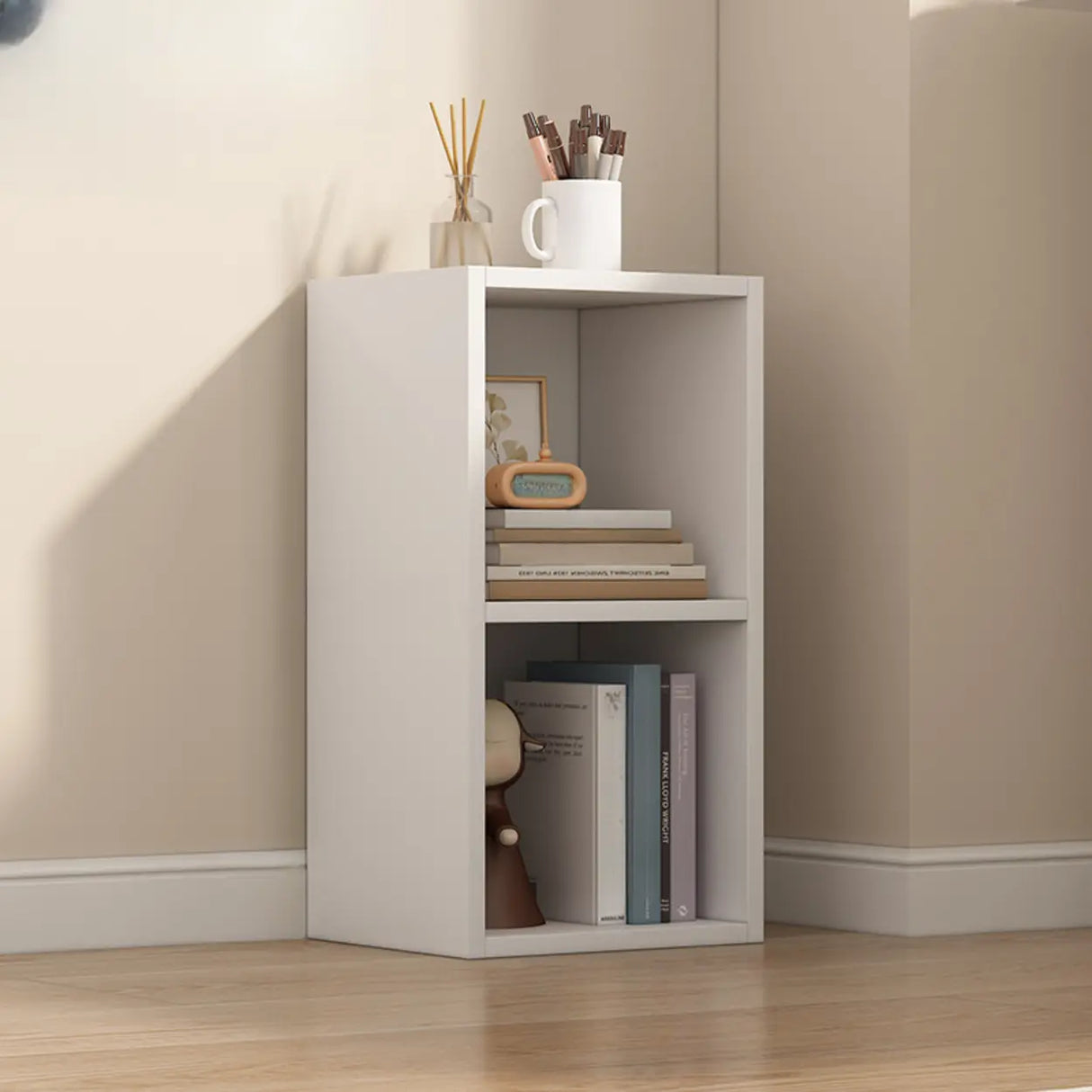 White Trendy Wooden Closed Back Short Storage Bookcase Image - 39