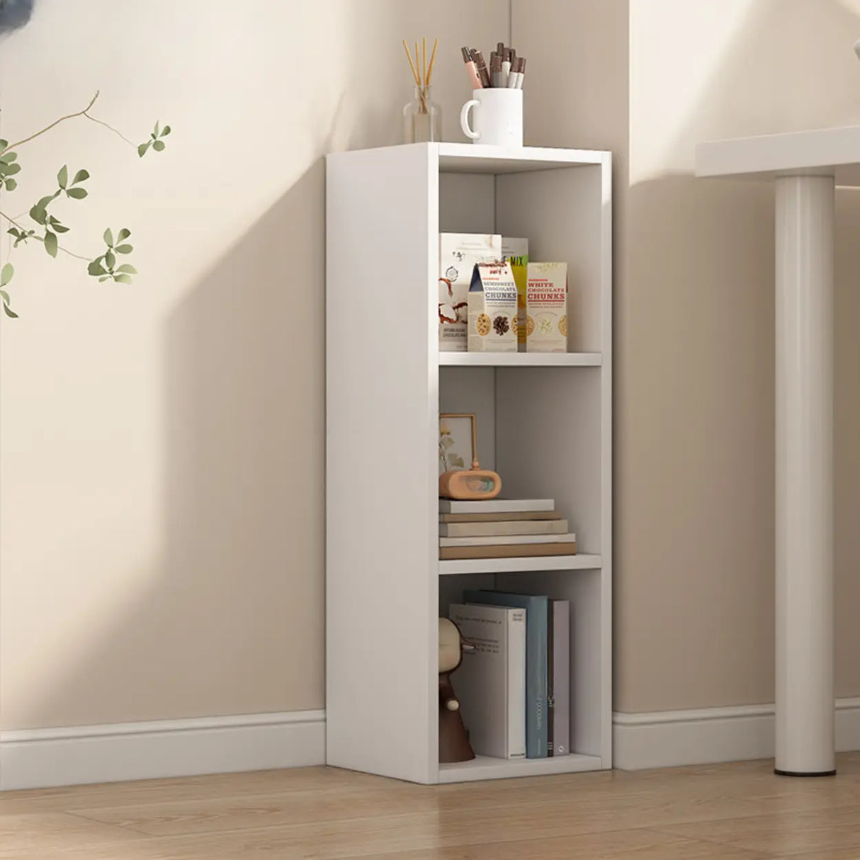White Trendy Wooden Closed Back Short Storage Bookcase Image - 40