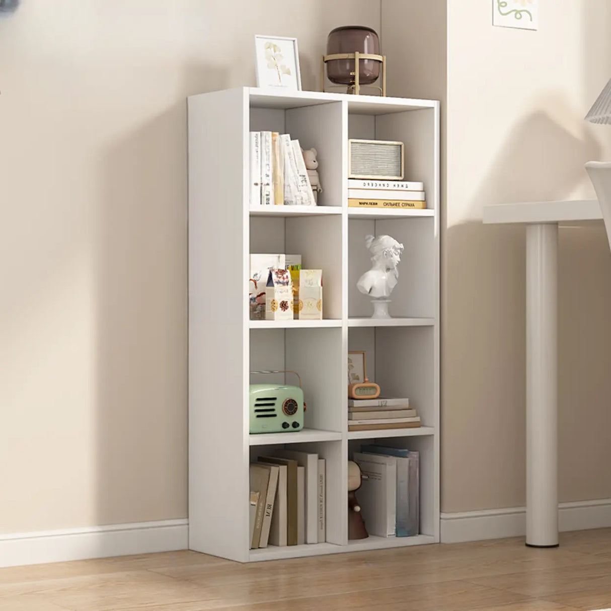 White Trendy Wooden Closed Back Short Storage Bookcase Image - 42