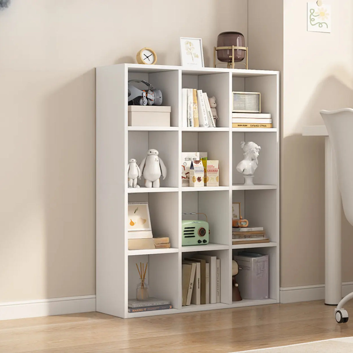 White Trendy Wooden Closed Back Short Storage Bookcase Image - 44