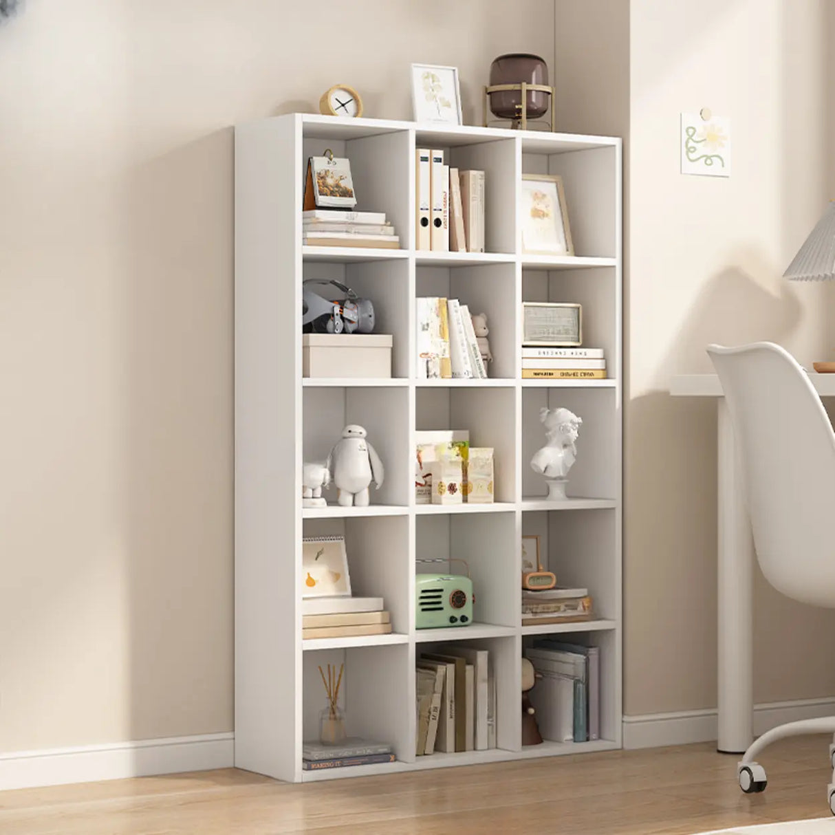 White Trendy Wooden Closed Back Short Storage Bookcase Image - 45