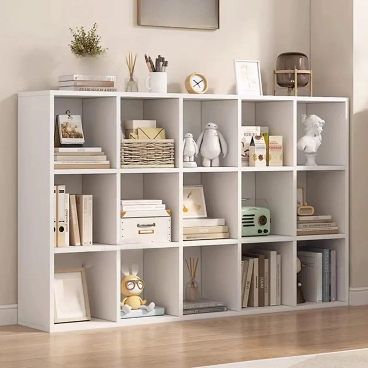White Trendy Wooden Closed Back Short Storage Bookcase Image - 5
