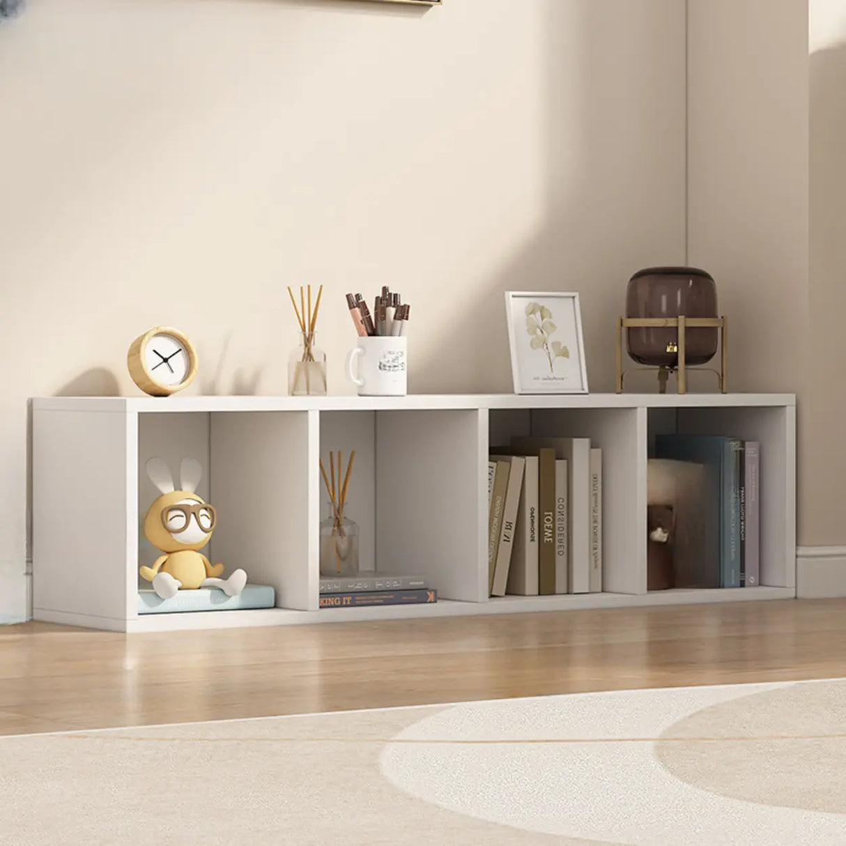 White Trendy Wooden Closed Back Short Storage Bookcase Image - 6