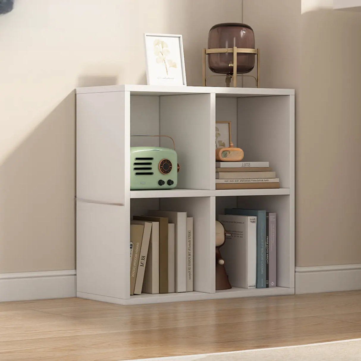 White Trendy Wooden Closed Back Short Storage Bookcase Image - 9