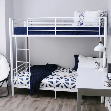 White Twin Metal Guardrail Space-Saving Bunk Bed with Stair Image - 1