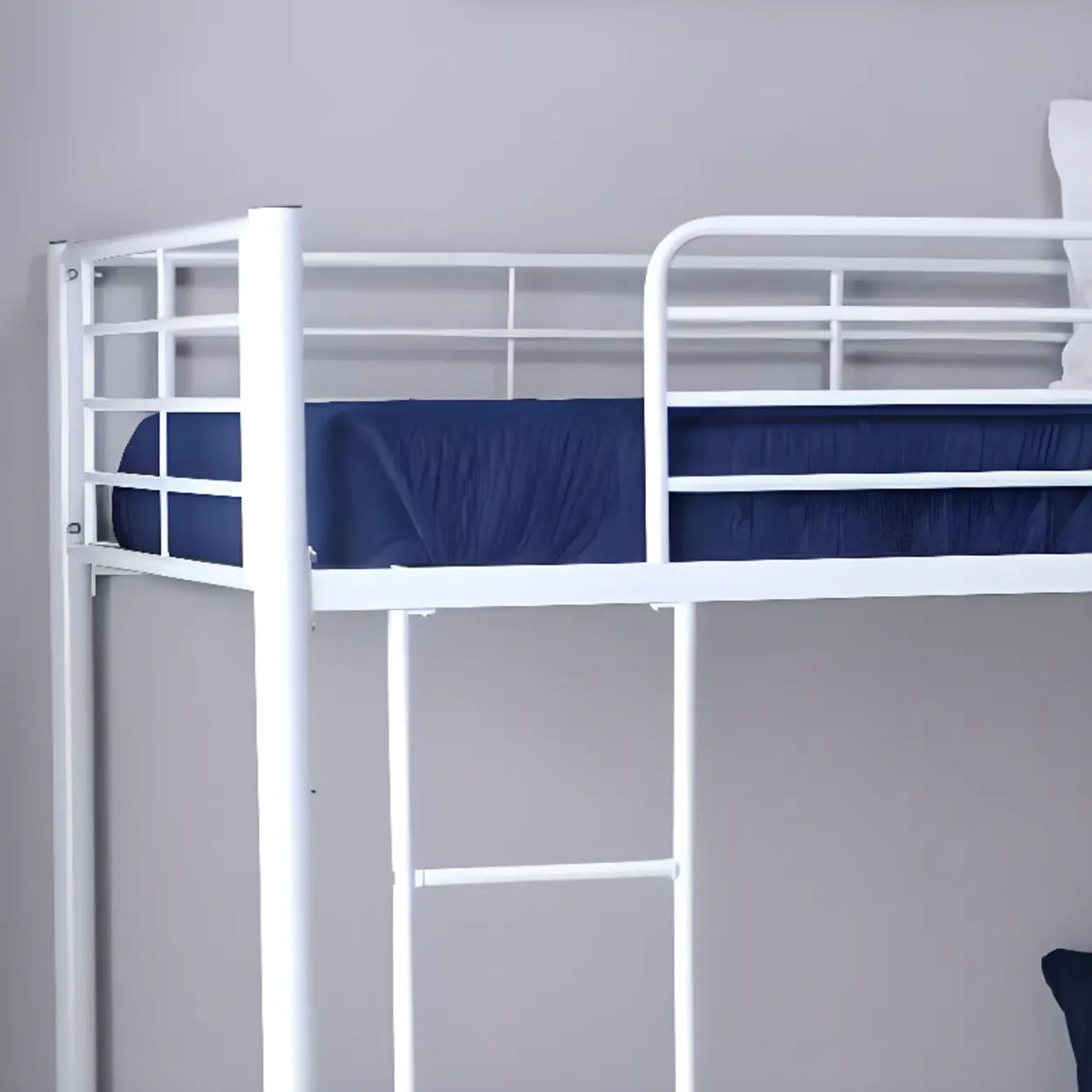 White Twin Metal Guardrail Space-Saving Bunk Bed with Stair Image - 10