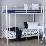 White Twin Metal Guardrail Space-Saving Bunk Bed with Stair Image - 2