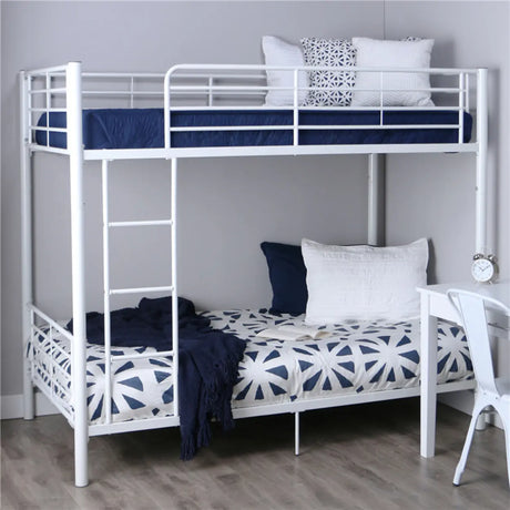 White Twin Metal Guardrail Space-Saving Bunk Bed with Stair Image - 2