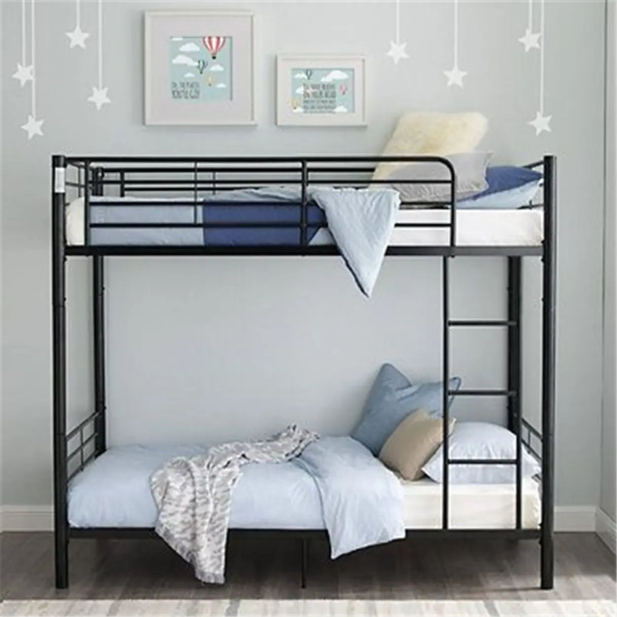 White Twin Metal Guardrail Space-Saving Bunk Bed with Stair Image - 5