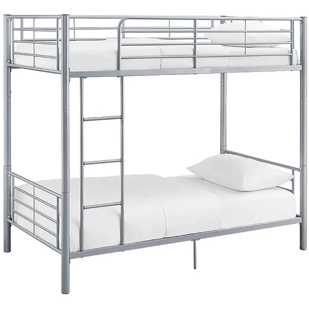 White Twin Metal Guardrail Space-Saving Bunk Bed with Stair Image - 7